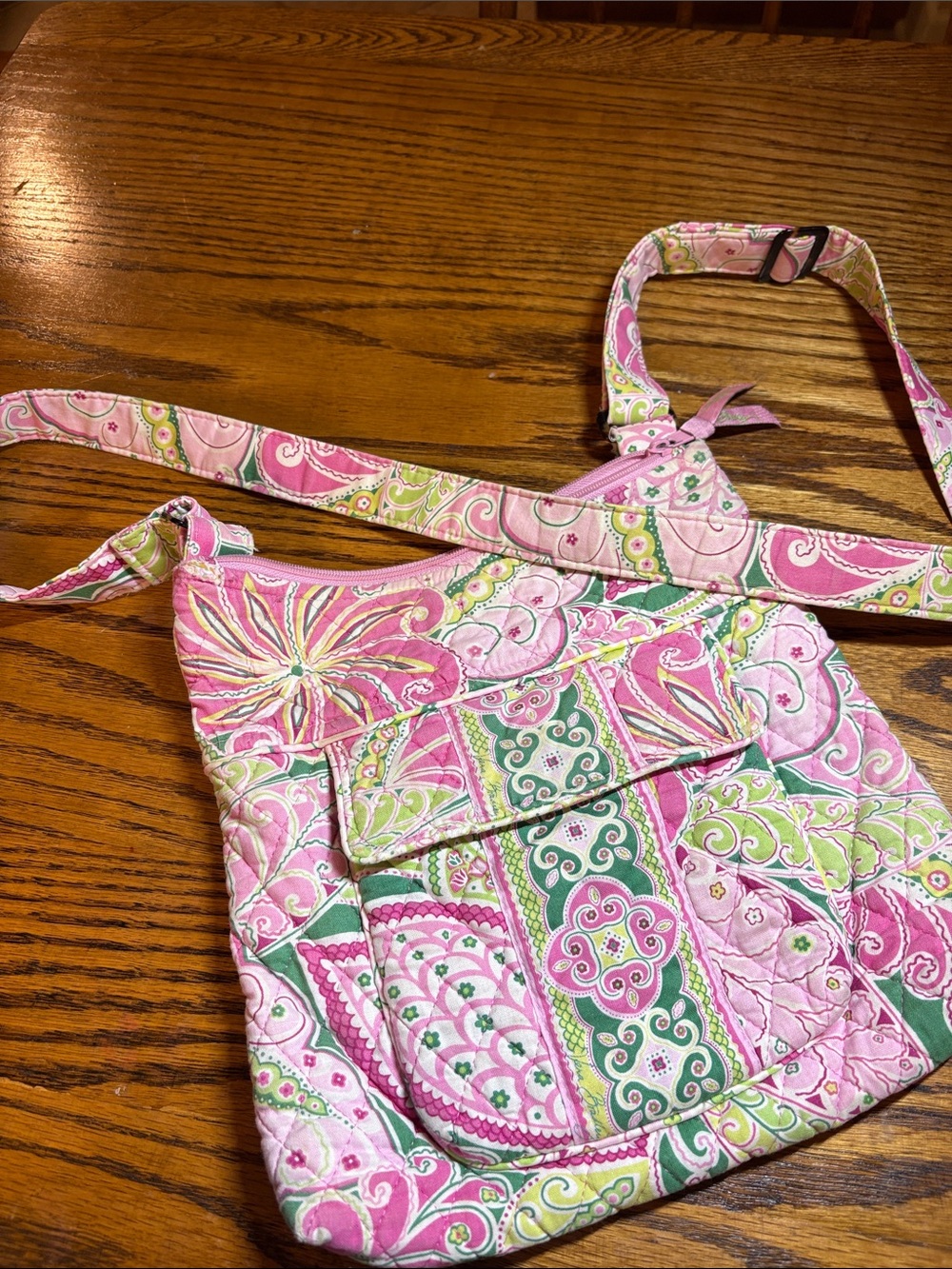 Vera Bradley Pink, Green and White Quilted Crossbody Bag